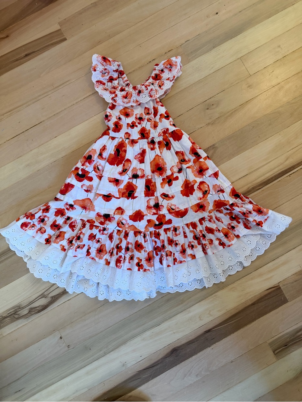 Matilda Jane White Dress with Red Floral Print and Eyelet Trim